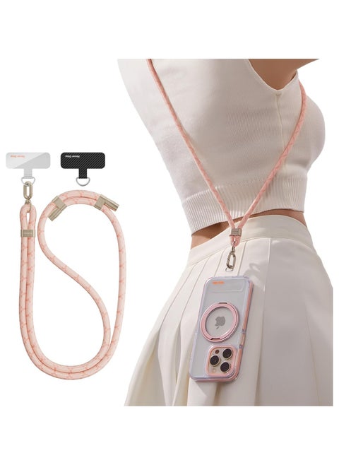 Phone Lanyard Crossbody with 2 Phone Tabs, Adjustable Anti Theft Phone Strap for All Phones, Premium Metal Buckles, Skin-Friendly, Universal Cell Phone Neck lanyard for Women and Men, Pink
