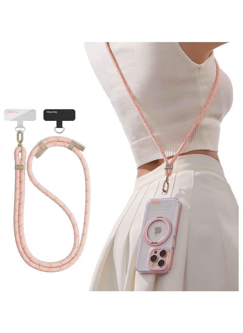 Phone Lanyard Crossbody with 2 Phone Tabs, Adjustable Anti Theft Phone Strap for All Phones, Premium Metal Buckles, Skin-Friendly, Universal Cell Phone Neck lanyard for Women and Men, Pink