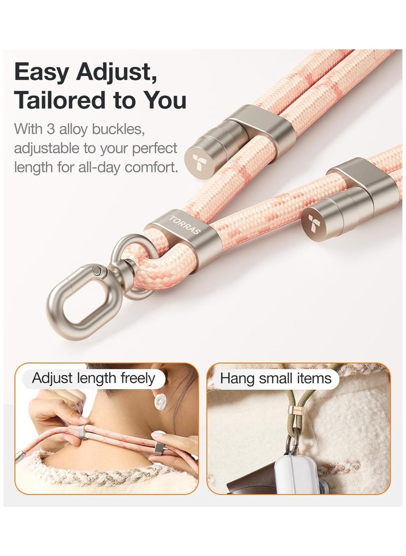 Phone Lanyard Crossbody with 2 Phone Tabs, Adjustable Anti Theft Phone Strap for All Phones, Premium Metal Buckles, Skin-Friendly, Universal Cell Phone Neck lanyard for Women and Men, Pink