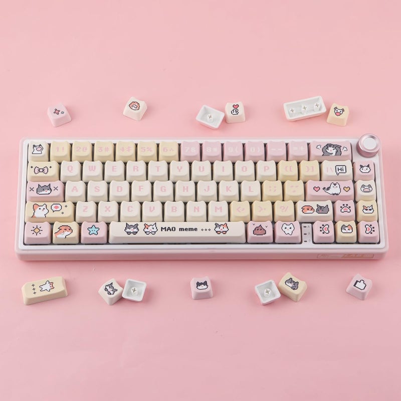 TYRIXKI PBT Keycaps 132 Keys Pixel Cat Keycaps Dye-Sublimation Cute Keycap Mao Profile Custom Keycap for Cherry Gateron MX Swithes Mechanical Gaming Keyboards - Image 3