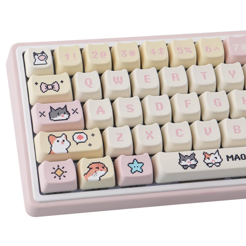 TYRIXKI PBT Keycaps 132 Keys Pixel Cat Keycaps Dye-Sublimation Cute Keycap Mao Profile Custom Keycap for Cherry Gateron MX Swithes Mechanical Gaming Keyboards - Image 1