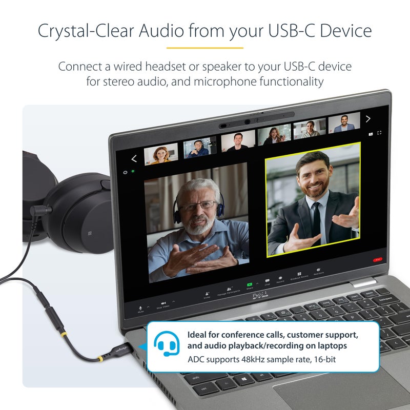 StarTech.com 5in (12.7cm) USB-C to 3.5mm TRRS Headphone/Headset Jack Audio Adapter, 32-bit DAC, USB C Aux Dongle for PC/Phone - Image 3