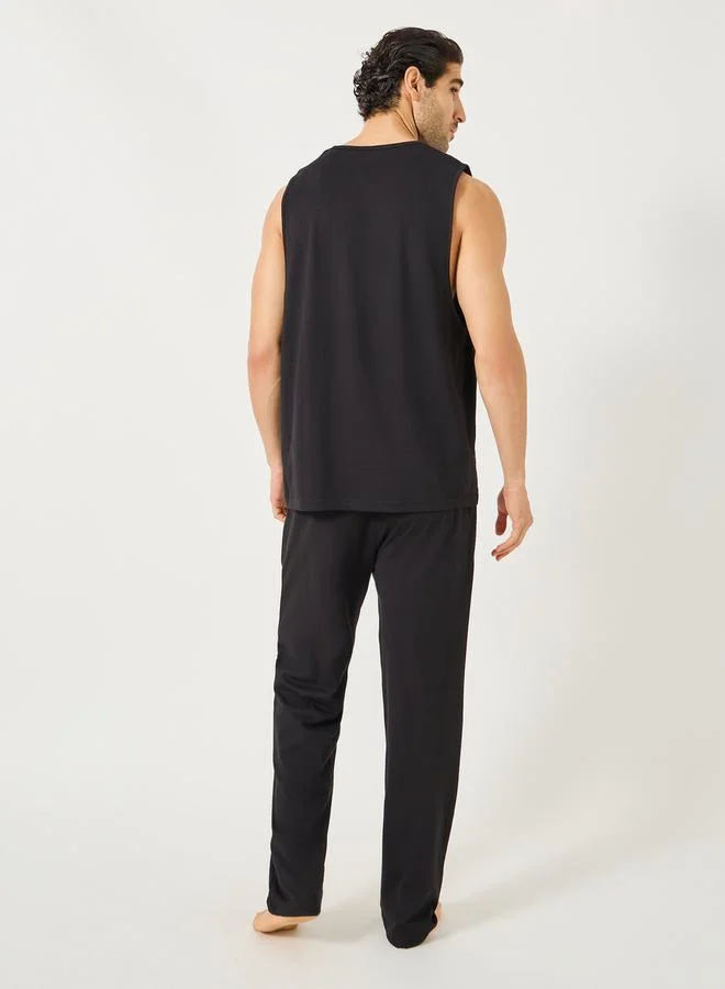 Styli Styli Slogan Print Tank T-Shirt with Solid Pyjama Set
