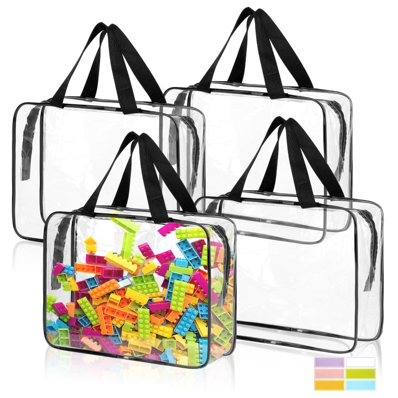 MOWPOG 4 Pack Toy Storage Bags Clear PVC Toy Organizer with Zipper Large Black Waterproof Reusable Toy Bags with Labels for Puzzles Building Blocks Board Game Stationery Kids Books - Image 2