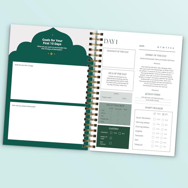 PAPERO Ramadan 2026 Planner and Logbook, 30 Days Fasting Tracker with Hadith, Prayer Journal, Premium Wire Binding - Image 3