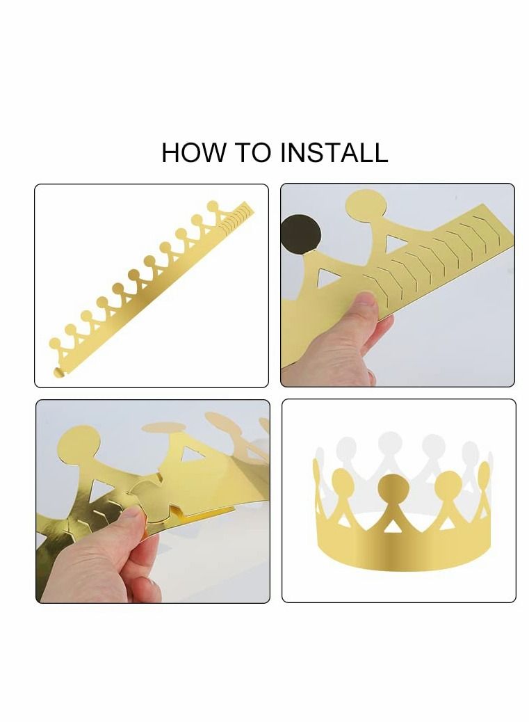 NIBEMINENT Party Hats, Gold Paper Crowns for Birthday Celebration 4 Styles Adjustable King Crown Hats Queens Platinum Jubilee Party, Decorations (16 Pieces) - Image 4
