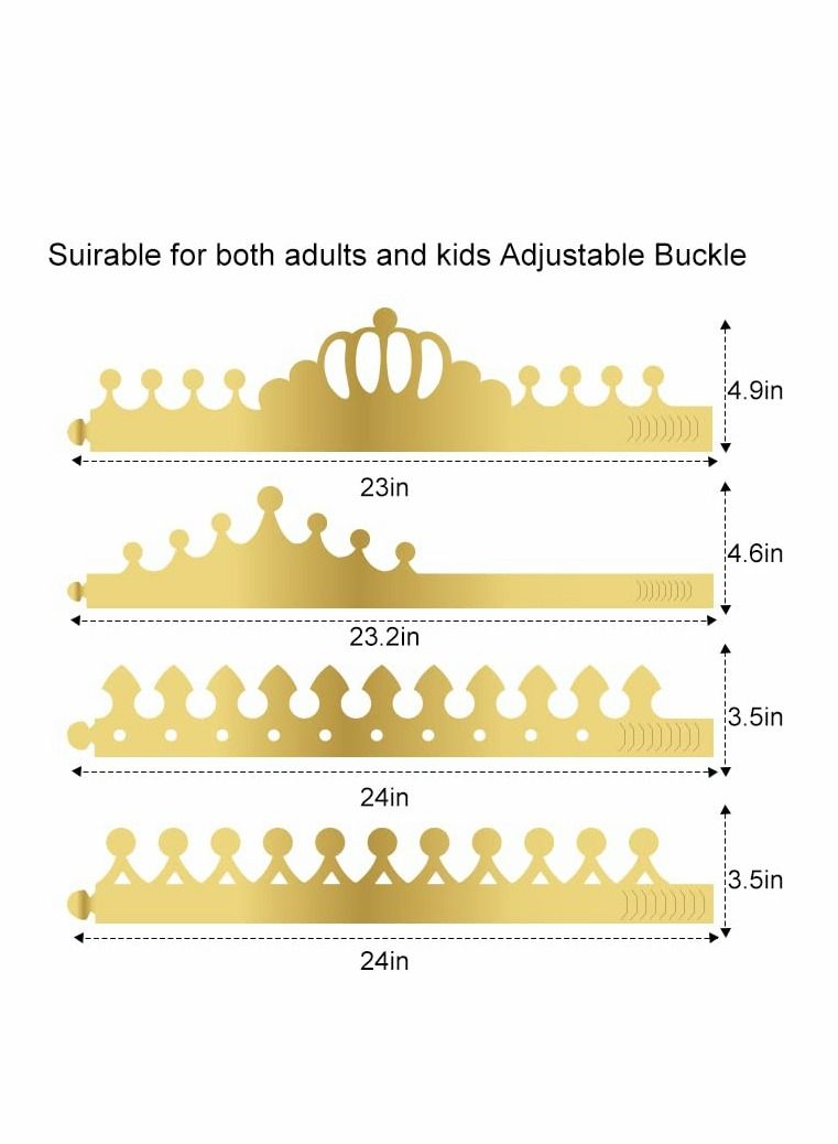 NIBEMINENT Party Hats, Gold Paper Crowns for Birthday Celebration 4 Styles Adjustable King Crown Hats Queens Platinum Jubilee Party, Decorations (16 Pieces) - Image 2