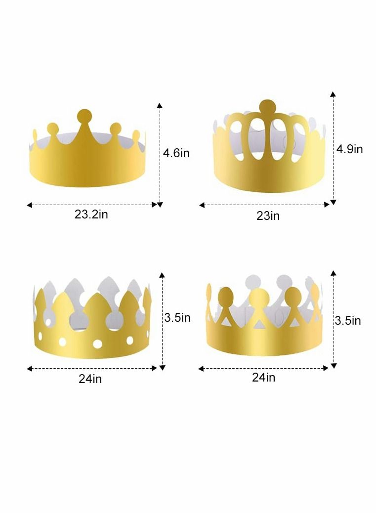 NIBEMINENT Party Hats, Gold Paper Crowns for Birthday Celebration 4 Styles Adjustable King Crown Hats Queens Platinum Jubilee Party, Decorations (16 Pieces) - Image 3