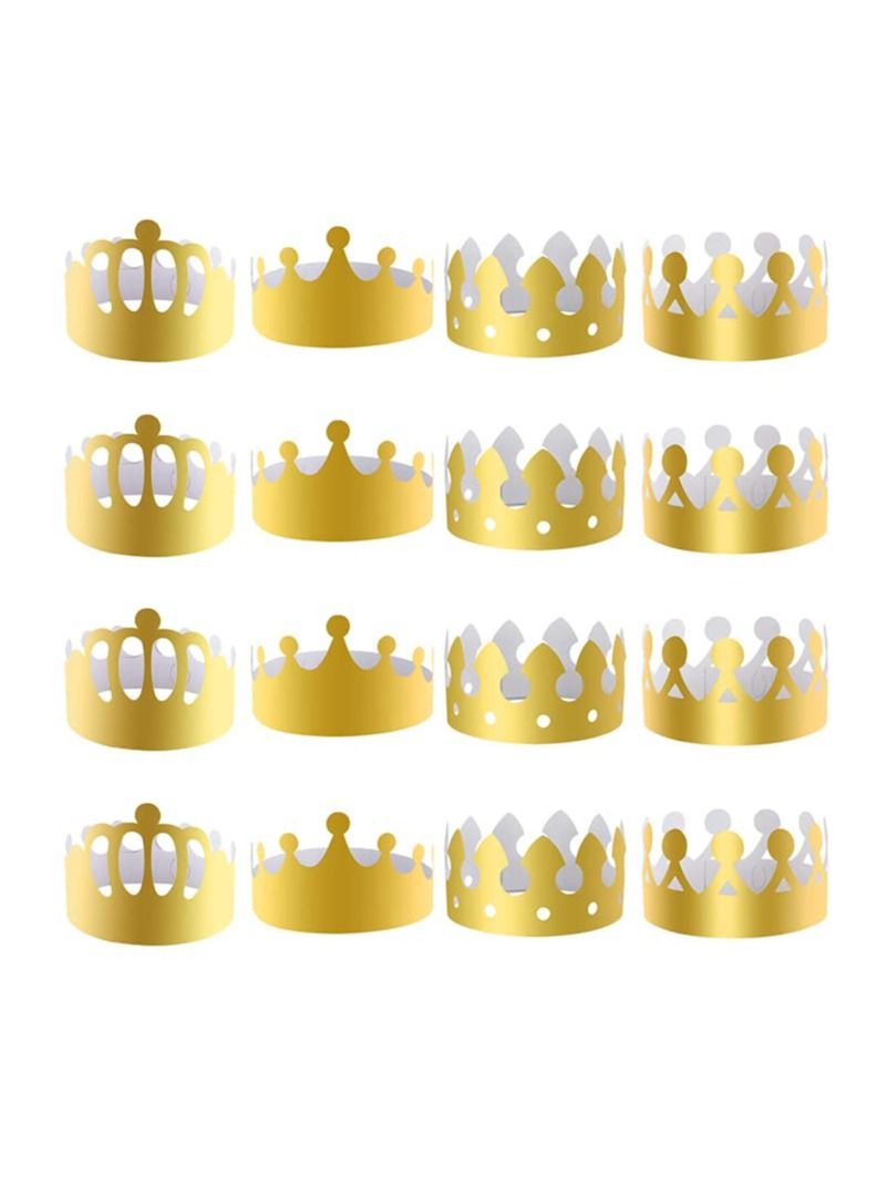 NIBEMINENT Party Hats, Gold Paper Crowns for Birthday Celebration 4 Styles Adjustable King Crown Hats Queens Platinum Jubilee Party, Decorations (16 Pieces) - Image 1
