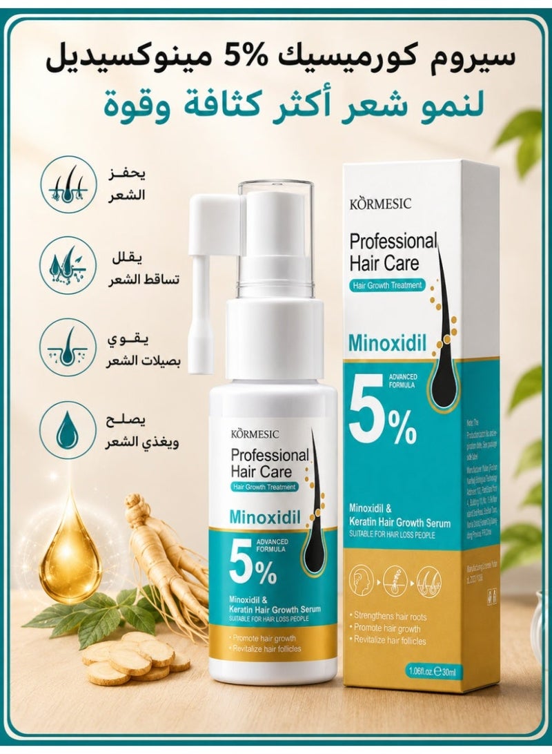 Kormesic Professional 5% Minoxidil & Keratin Hair Growth Serum – Activate Follicles, Strengthen Roots, and Combat Thinning with Korean-Infused Scalp Care - Image 1