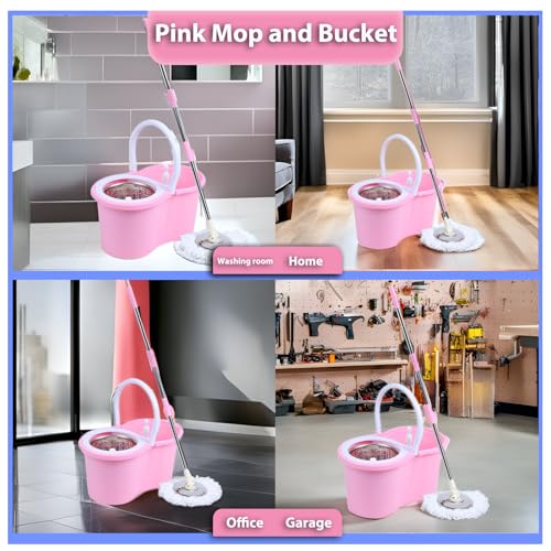 Eleckey Cute Pink Mop and Bucket Set with 3 Extra Refills (Pink) - Image 2