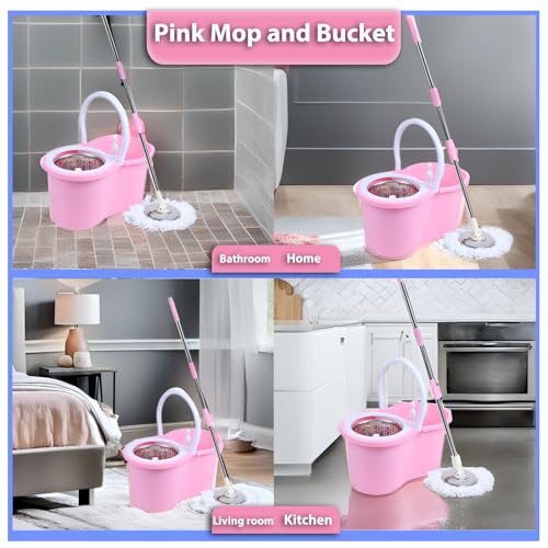 Eleckey Cute Pink Mop and Bucket Set with 3 Extra Refills (Pink) - Image 4