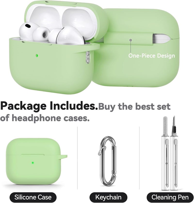 Meyaar for AirPods Pro 3 Case 2025 with Cleaner Kit,Soft Silicone Protective Cases for Apple AirPods Pro 3rd Generation Case for Women Men,AirPod Pro 3 Accessories with Keychain(Pastel Green) - Image 5