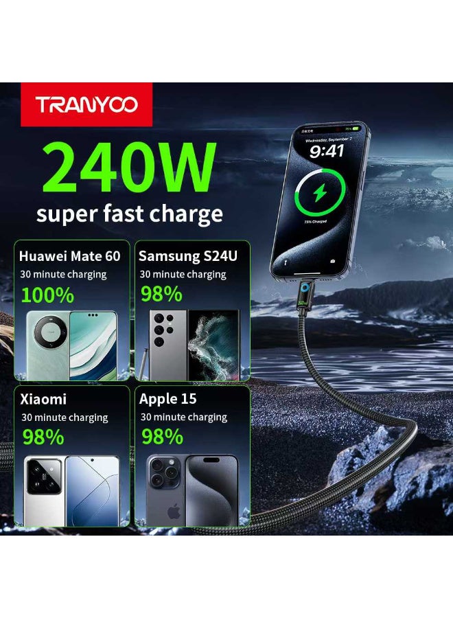 ترانيوو كابل شحن ونقل بيانات TRANYOO بقوة 240 واط من النوع C إلى النوع C مع شاشة عرض رقمية، كابل شحن سريع لأجهزة Apple وSamsung وGoogle وغيرها، أسود - Image 5
