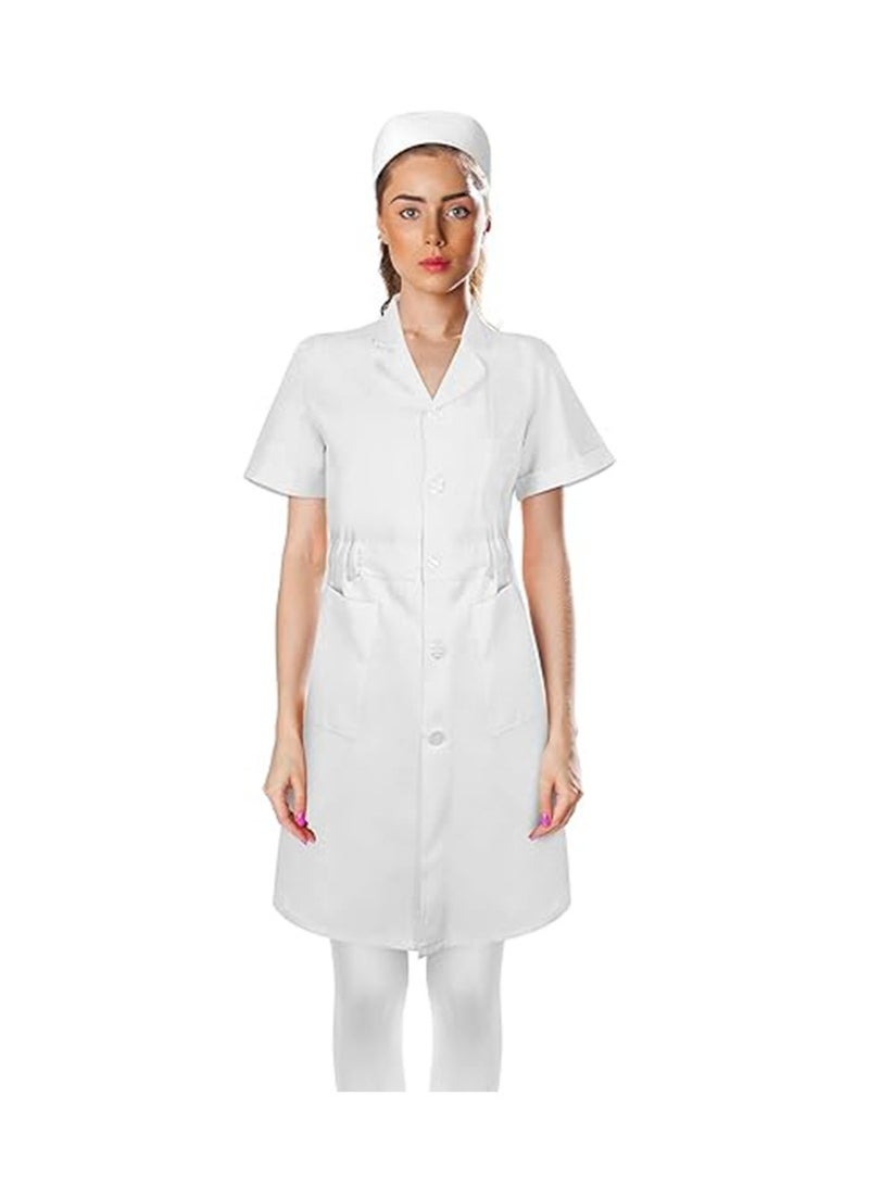Apustim Professional Nurse Clothes Set，Women's Short Sleeve Medical Lab Coat Nurse Cap with Foot Pantyhose Nurse Uniform，Role Play（White） - Image 3