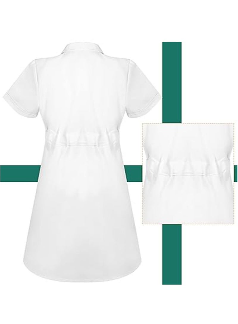 Apustim Professional Nurse Clothes Set，Women's Short Sleeve Medical Lab Coat Nurse Cap with Foot Pantyhose Nurse Uniform，Role Play（White） - Image 2
