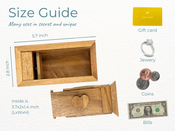 BSIRI Secret Heart Box- Secret Box Brain Teaser Wooden Puzzle Boxes with Hidden Compartments. Ideal Mystery Box, Money Box, Jewelry Box, 3D Puzzle Lock Box, Gift Card, and Money Puzzle Box - Image 3