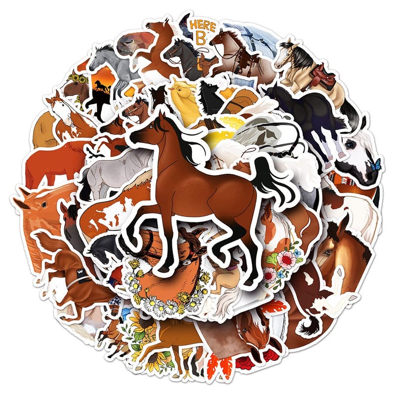 Ratgoo 50 PCS Playful Horse Stickers Pack Cute Cartoon Animals Vinyl Waterproof Decal Stickers for Water Bottles Laptop Luggage Tumbler Skateboard Journal Scrapbook - Image 2