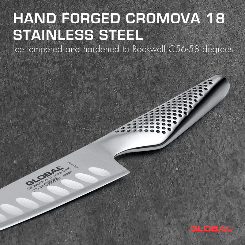 GLOBAL سكين سانتوكو مجوفة 5 بوصة - خفيفة الوزن من الفولاذ المقاوم للصدأ الياباني، حافة حادة كالشفرات، مصنوعة في اليابان، GS-90 - Image 2