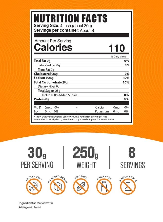 BulkSupplements.com Maltodextrin Powder - Maltodextrin Supplement for Energy Boost, Food Grade - Unflavored & Gluten Free, 30g per Serving, 250g (8.8 oz) (Pack of 1) - Image 2