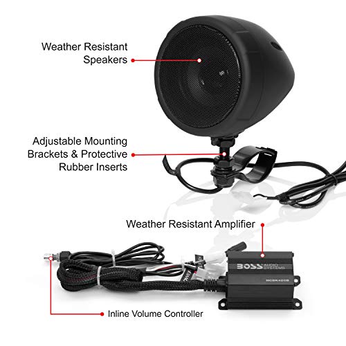 BOSS Audio Systems MCBK420B Bluetooth Speaker System - Class D Compact Amplifier, 3 Inch Weatherproof Speakers, Volume Control, Great for Use with ATVs/Motorcycles, 12 Volt Vehicles - Image 4
