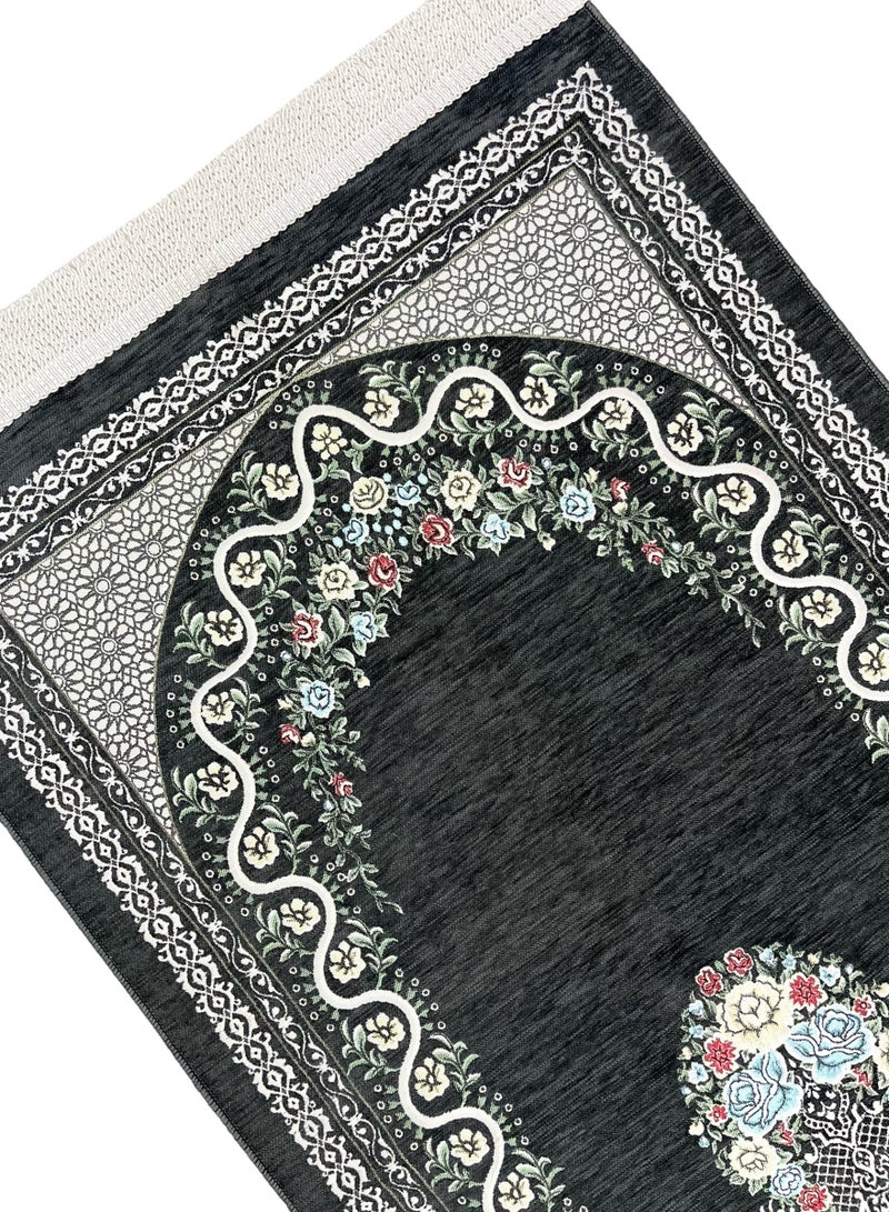 الحرائر  سجادة صلاة فاخرة من قماش الشانيل طويلة الأمد وذات جودة عالية برسوم وزخارف إسلامية مزهرة وألوان متعددة تناسب جميع الأذواق 120X70 سم - Image 2