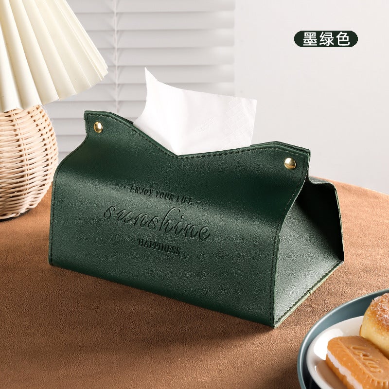 Generic Nordic Leather Tissue Box Creative Living Room Coffee Table Car Mounted Tissue Box Multifunctional Paper Bag Cover D.Green 