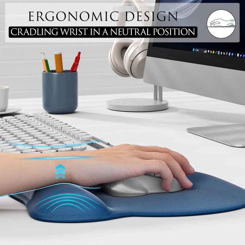 MROCO Ergonomic Mouse Pad with Gel Wrist Rest, Smooth Wrist Support Surface, Non-Slip PU Base for Pain Relief, Comfortable Mousepad for Computer, Laptop, Office & Home, 9.4 x 8.1 in, Navy Blue - Image 5