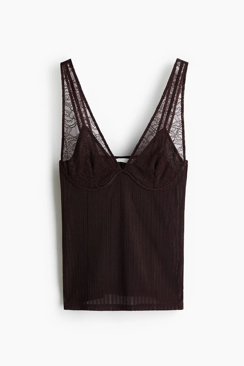 H&M Lace-detail rib-knit top