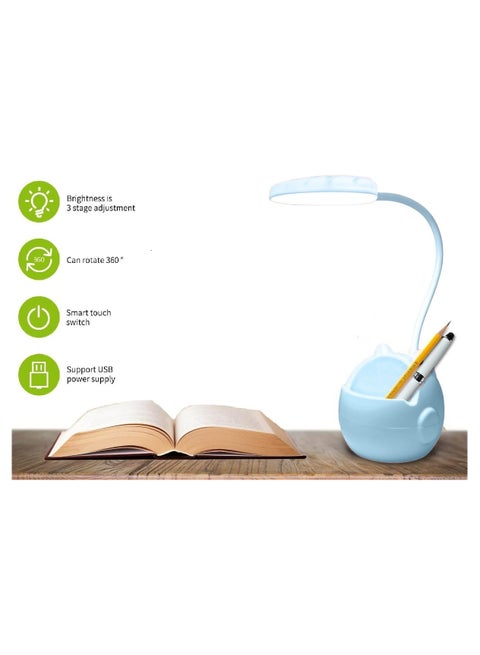 Led Desk Table Lamp for Study Led Light, With Pencil Holder USB Rechargeable Study Lamp for Students Dimmable 3 Stage Desk Lamp Study Light Table Lamps for Home - Cyan