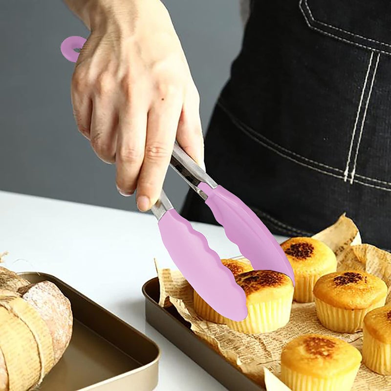 Hinmay Small Serving Tongs With Silicone Tips 7-Inch Mini Tongs Set Of 3 (Pink) - Image 4