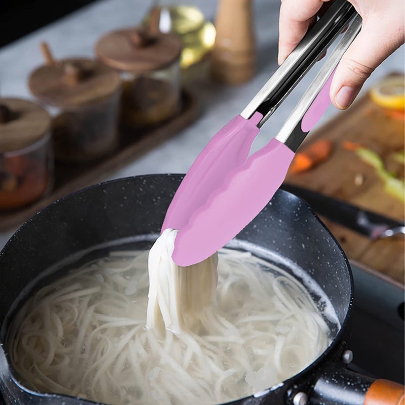 Hinmay Small Serving Tongs With Silicone Tips 7-Inch Mini Tongs Set Of 3 (Pink) - Image 5
