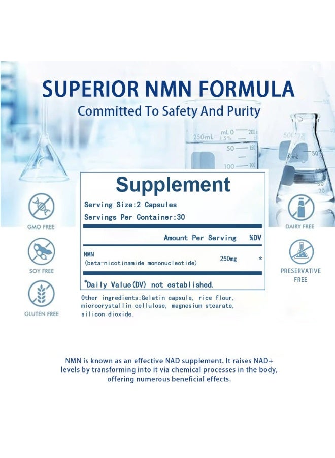 NexusTek NMN Anti Aging Capsules, Brighten Skin, Reduce Dark Spots, Support Cellular Energy and DNA Repair, Revitalize Youthful Skin – Nicotinamide Mononucleotide 250mg Capsules, 60 Count - Image 5