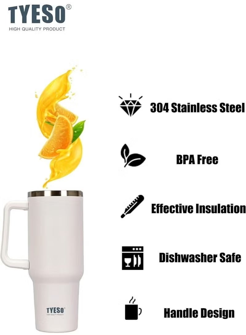 TYESO Vacuum Insulated Stainless Steel Travel Tumbler with Handle & Straw, Double Wall Thermal Coffee Mug, Leak Resistant Lid, Hot & Cold Beverage Cup for Travel, Office, Gym & Daily Use – 40oz - Image 3