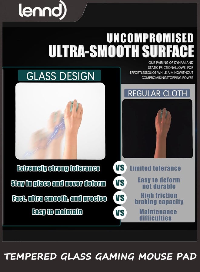 لينند لوحة ماوس ألعاب من الزجاج المقسّى، لوحة ماوس احترافية للرياضات الإلكترونية مع سطح فائق النعومة محفور بدقة وقاعدة سيليكون مانعة للانزلاق للسرعة والتحكم، لون أبيض/مقاس 32 سم × 36 سم - Image 3
