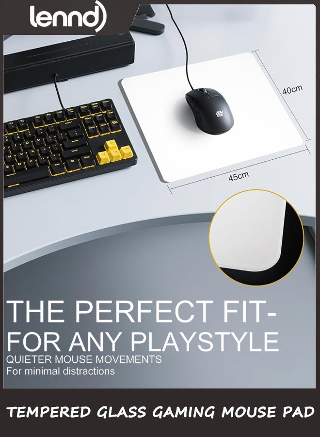 لينند لوحة ماوس ألعاب من الزجاج المقسّى، لوحة ماوس احترافية للرياضات الإلكترونية مع سطح فائق النعومة محفور بدقة وقاعدة سيليكون مانعة للانزلاق للسرعة والتحكم، لون أبيض/مقاس 32 سم × 36 سم - Image 2