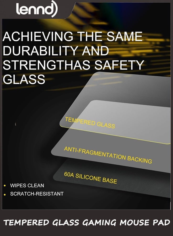 لينند لوحة ماوس ألعاب من الزجاج المقسّى، لوحة ماوس احترافية للرياضات الإلكترونية مع سطح فائق النعومة محفور بدقة وقاعدة سيليكون مانعة للانزلاق للسرعة والتحكم، لون أبيض/مقاس 32 سم × 36 سم - Image 5