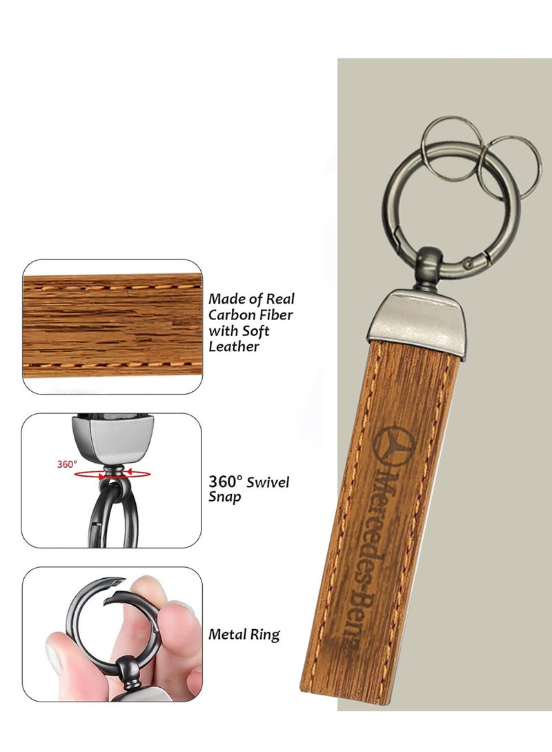 Mercedes-Benz Premium Mercedes-Benz Keychain with Real Carbon Fiber, Soft Leather, 360° Rotating Swivel, and Double Screw Fixing Design  - Image 3