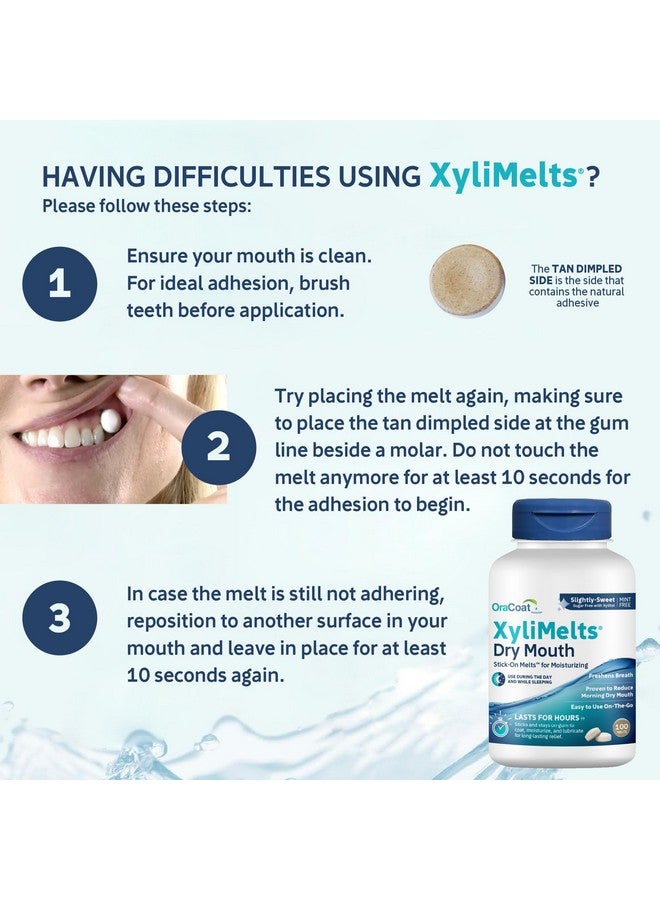 أوراكوت OraCoat XyliMelts Dry Mouth Relief Moisturizing Stick-On-Melts w/Xylitol، 100 قطعة، حلوة قليلاً، تساعد على تحفيز اللعاب لعلاج جفاف الفم، غير حمضية - Image 3