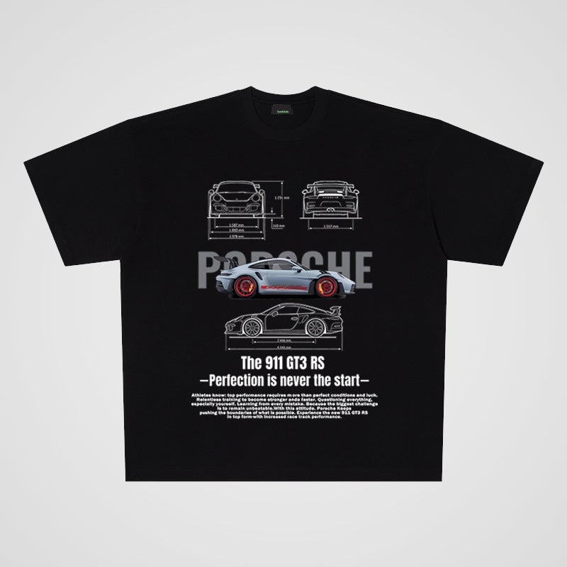 250G Pure Cotton Creative Car Street Casual Oversize Large Short-Sleeved T-Shirt For Men And Women Couples Trendy - Image 2