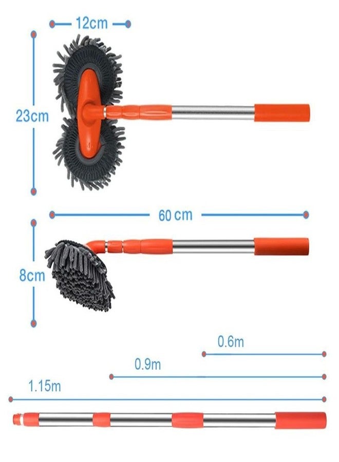 Wang Damai Retractable Double Head Car Wash Brush 360° Rotating Long Handle Car Cleaning Kit Brush Chenille Microfiber Car Wash Mop Not Hurt Paint Scratch Free((Single Set + 1 Spare Brush Head) - Image 2
