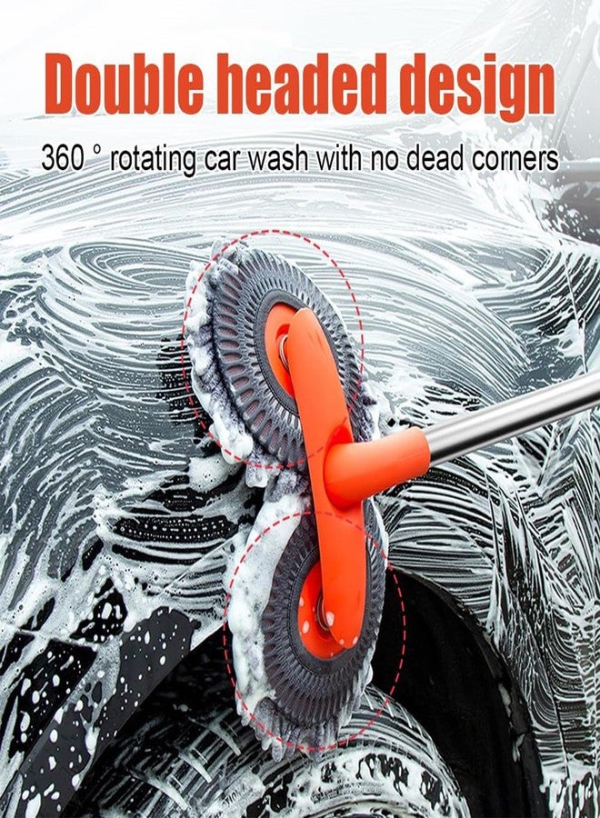 Wang Damai Retractable Double Head Car Wash Brush 360° Rotating Long Handle Car Cleaning Kit Brush Chenille Microfiber Car Wash Mop Not Hurt Paint Scratch Free((Single Set + 1 Spare Brush Head) - Image 3