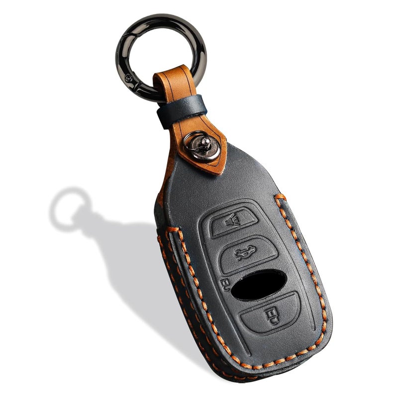 Aoocar Leather Key Fob Cover, Compatible with Subaru Forester CrossTrek Outback Ascent Legacy Impreza WRX BRZ STI, etc, Retro Style No Screw Design Smart Key Holder Protector(4 Button, Black) - Image 1