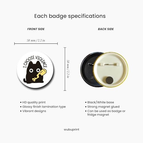 WUBUPRINT Button Badges with Fridge Magnet | Funny Quotes Combo 10 Round Plastic Button Badges with Strong Magnet | Perfect for Gifts, Jackets, Backpacks & More (Multicolor) Pack of 6 - Image 2