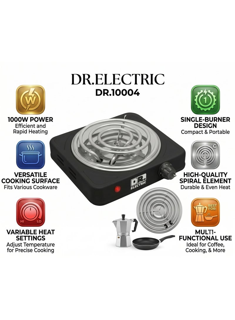 DR.ELECTRIC Electric Hob 1000W, Spiral, Single Eye, Black, DR.10004 - Image 3