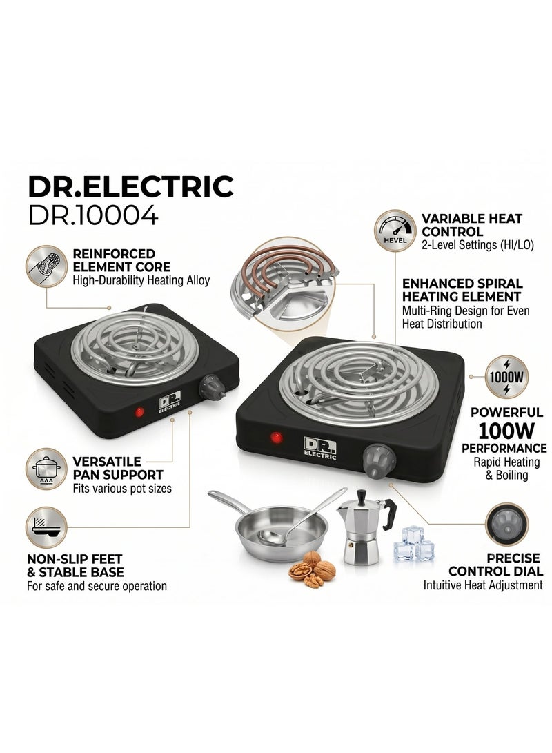 DR.ELECTRIC Electric Hob 1000W, Spiral, Single Eye, Black, DR.10004 - Image 2