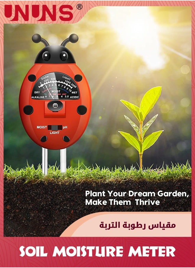UNUNS - Soil PH Moisture Meter,3-In-1 Soil Tester Kit With Plant Moisture,Light And PH Tester,Soil PH Meter For Garden,Farm,Lawn,Indoor And Outdoor,Colorful Ladybug Shape - Image 1