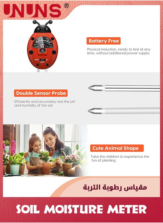 UNUNS - Soil PH Moisture Meter,3-In-1 Soil Tester Kit With Plant Moisture,Light And PH Tester,Soil PH Meter For Garden,Farm,Lawn,Indoor And Outdoor,Colorful Ladybug Shape - Image 1