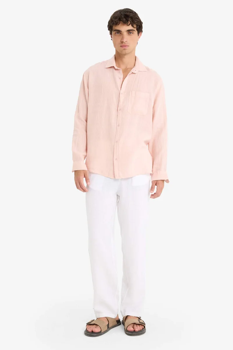ديفاكتو 100% Linen Relax Fit Long Sleeve Shirt