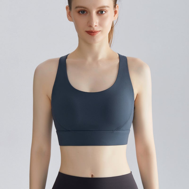Generic LAHN New Sports Underwear Womens Shockproof Fixed Cup Thin Running Gather Hollow Mesh Beauty Back Yoga Underwear WX-413 whale blue